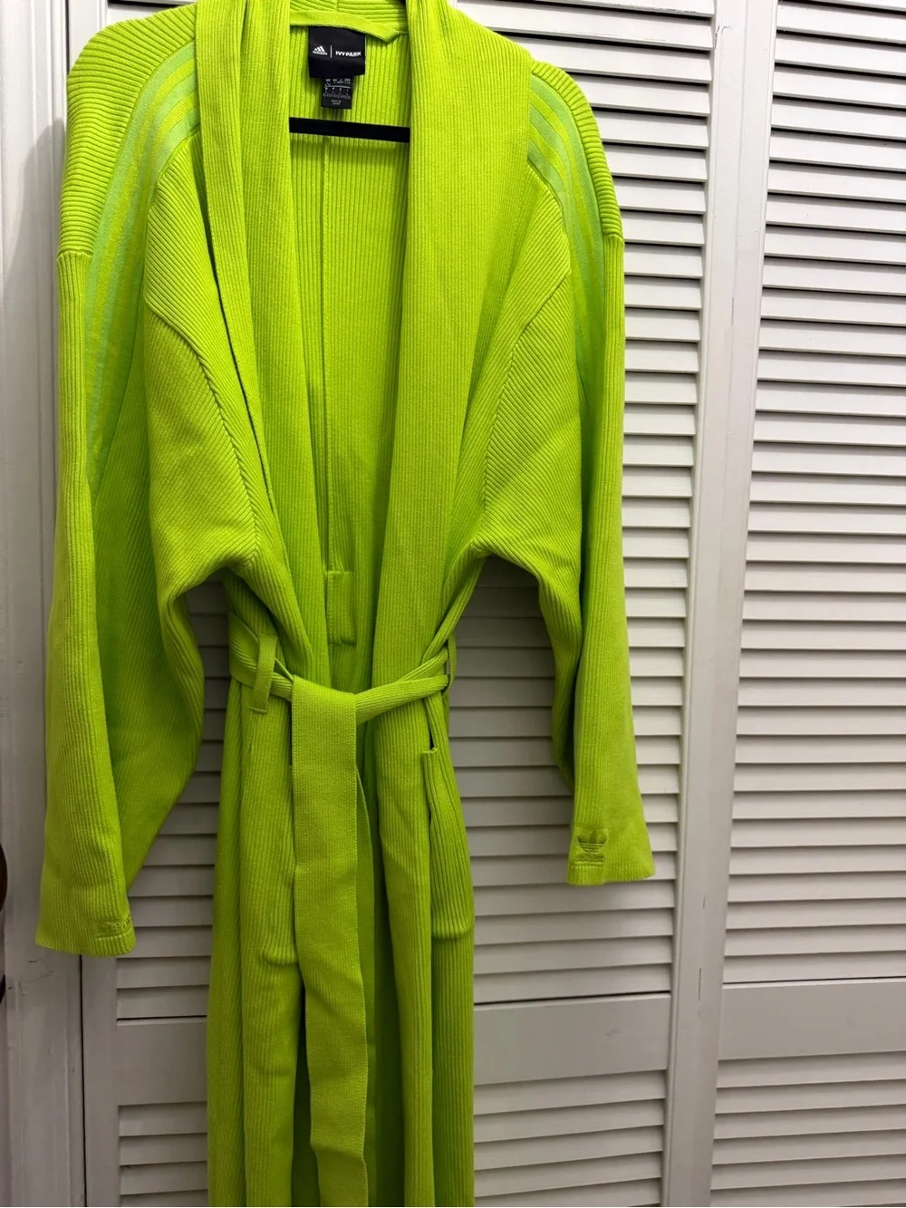 adidas Neon Lime Ribbed Knit Cardigan with Trefoil Detail